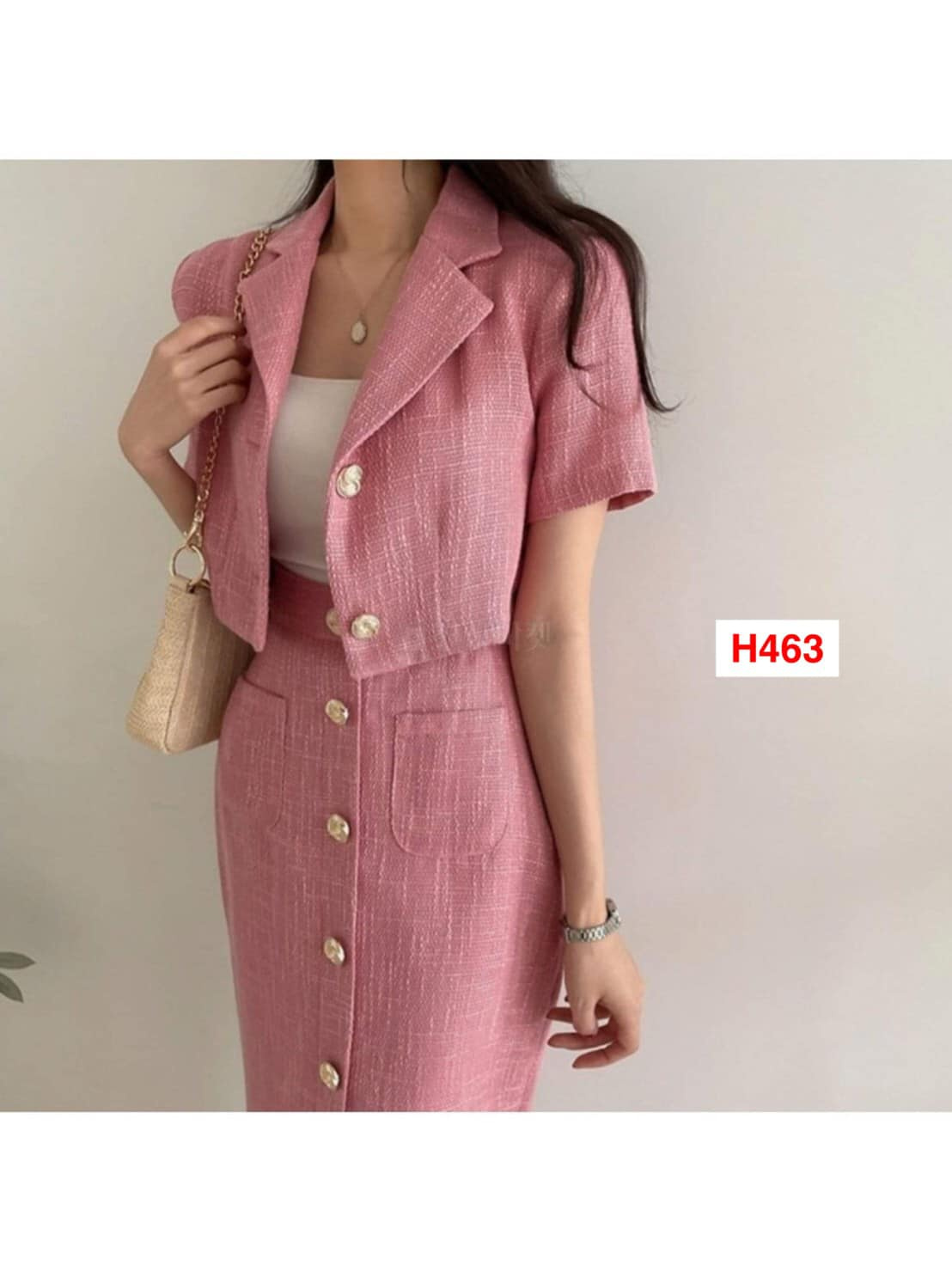 CB609 Benzy Dress 圓領拼色小香風修腰A字連身裙 - Beige 米色 (Oversized) main image 0
